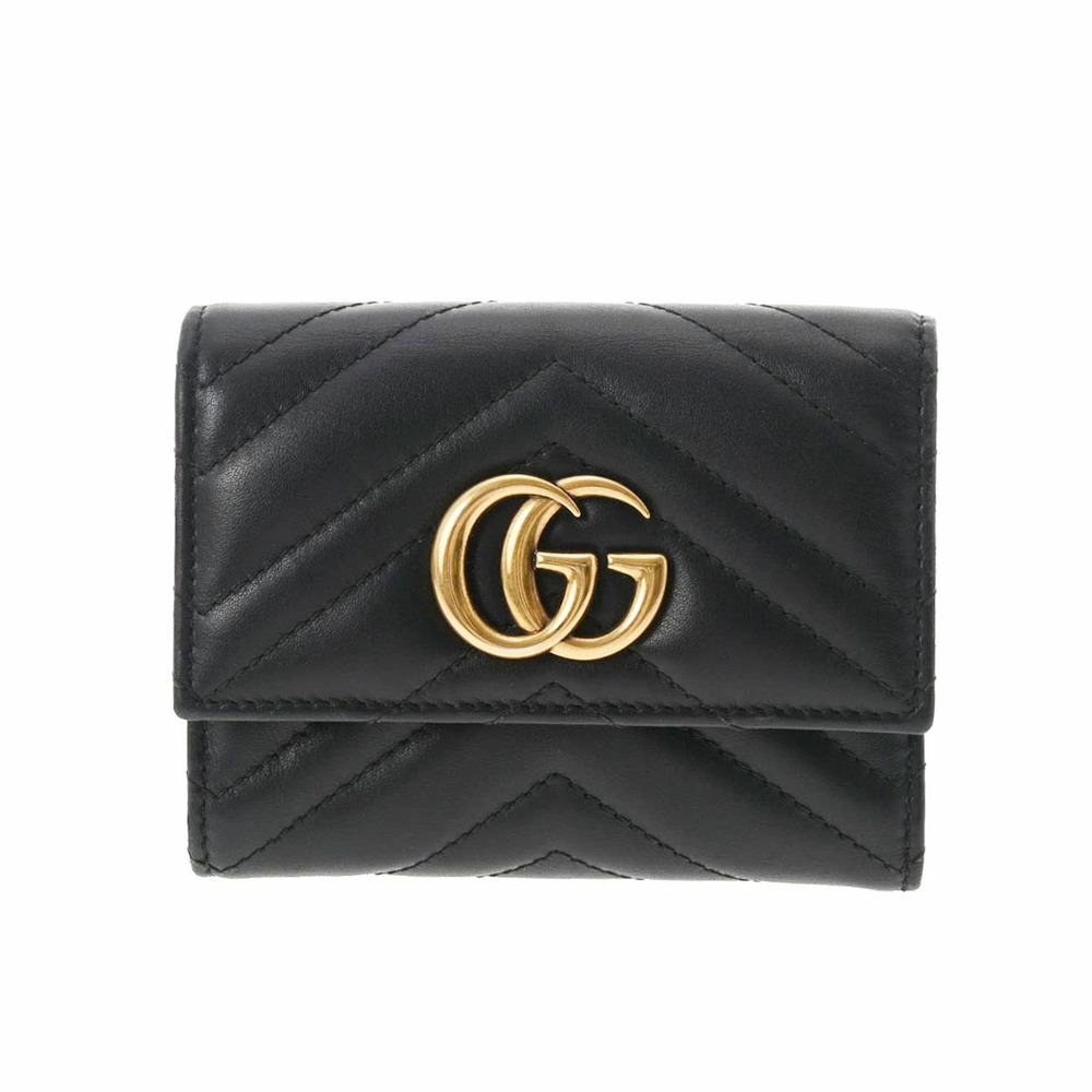 GUCCI GG Marmont Black Leather Tri fold Wallet